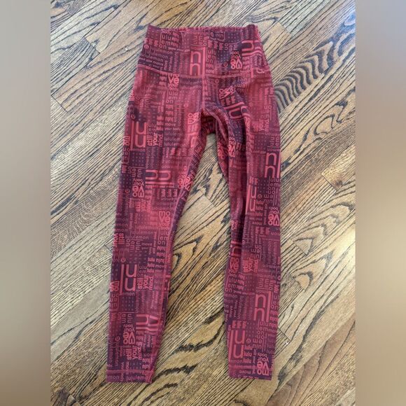 LULULEMON High Rise HR Wunder Under Tight Leggings LLBR Red Ombré Logo Print 6 - Picture 6 of 9